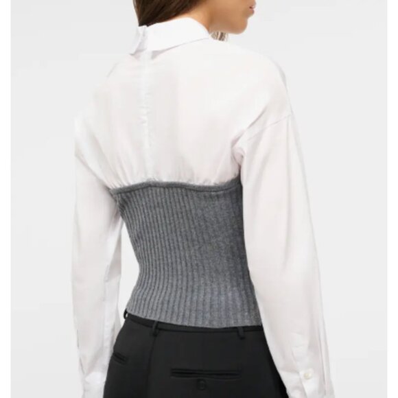 Staud Wool Blend O'Keefe Collared Poplin Ribbed Knit Sweater Blouse Top Small - Picture 2 of 12